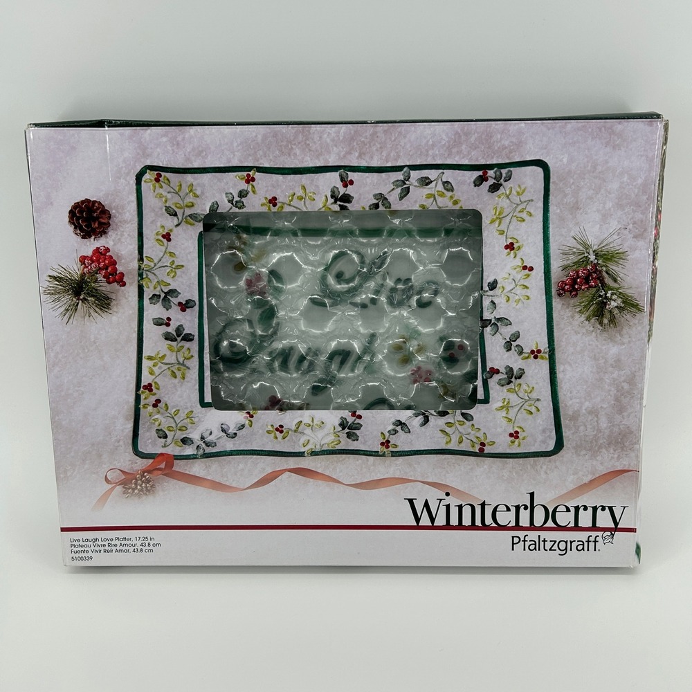Pfaltzgraff Winterberry Live Laugh Love 17.25" Glass Hand‎ Painted Platter NEW